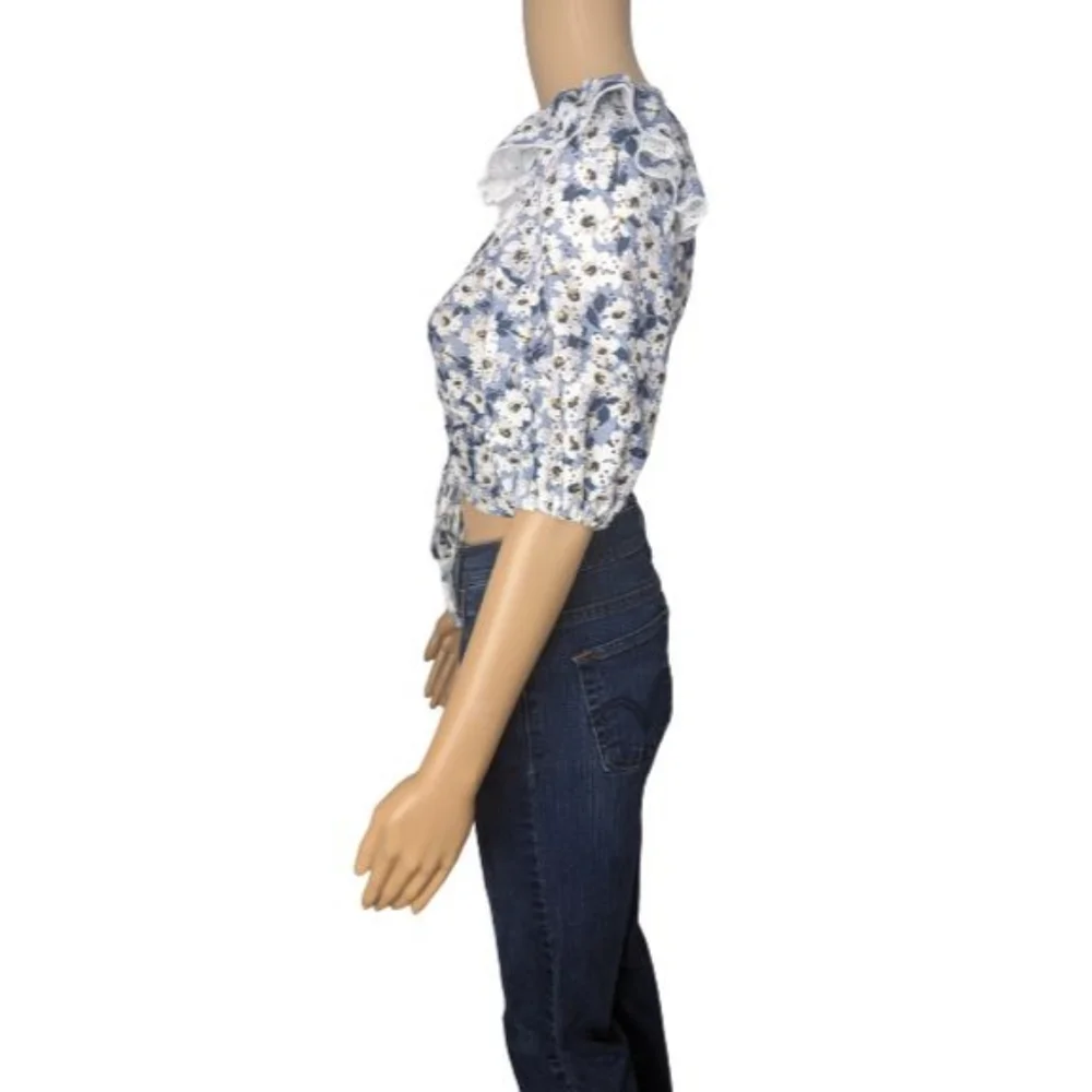 Topshop Floral Ruched Eyelet Crop Top 6